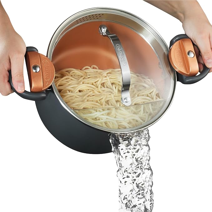 Gotham Steel 5-Quart Pasta Pot with Twist-and-Lock Straining Lid