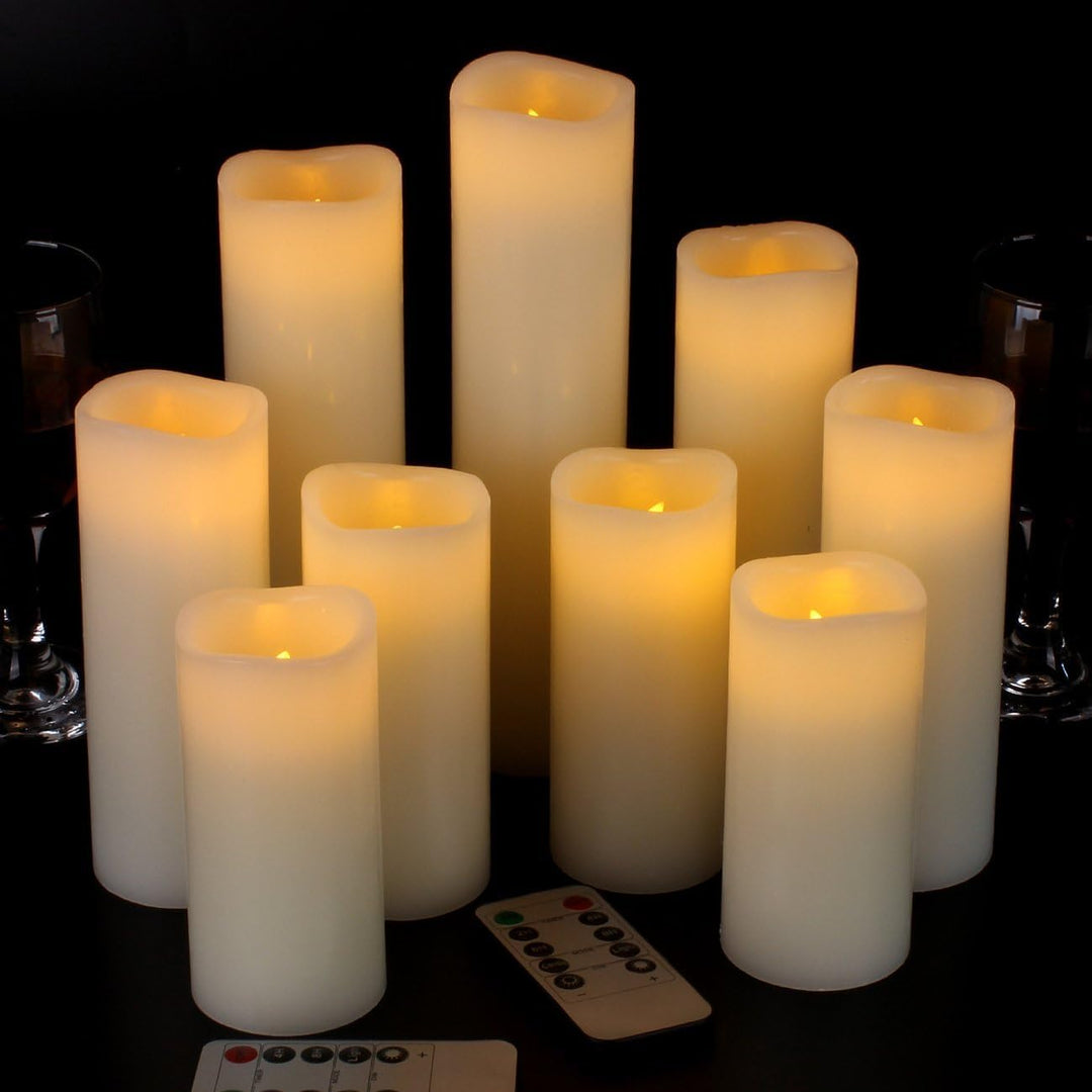 Vinkor Flameless Candles — Set of 9 Real Wax Pillars