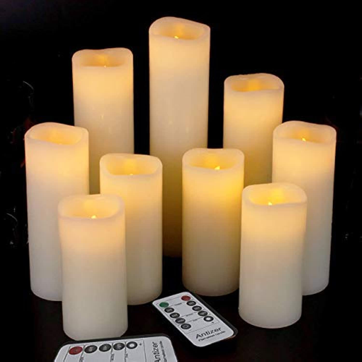 Antizer Flameless Candles — Set of 9 Real Wax Pillars